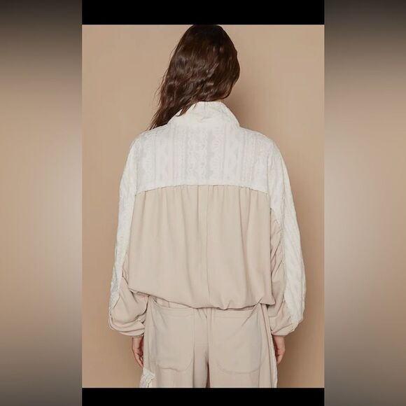 POL BALLOON SLEEVE HALF PLACKET RAW TIE DETAIL TOP - Picture 5 of 6